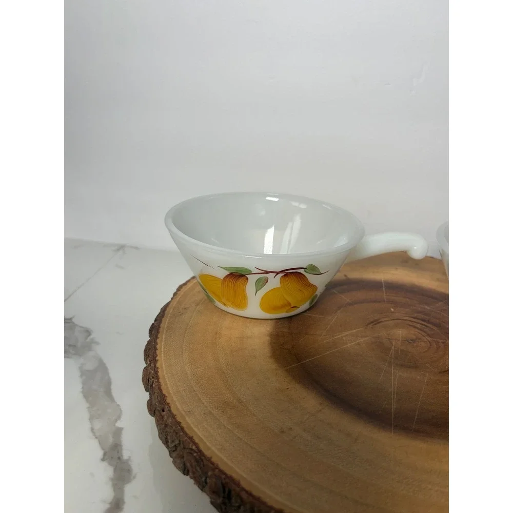 Vintage Fire-King Milk Glass Fruit Chili Bowls Set of 3 Pear Grapes Hand Painted
